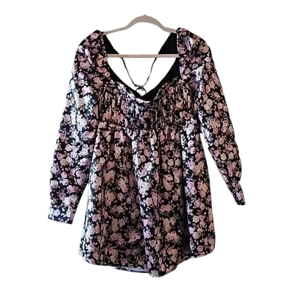 For Love and Lemons Kate Mini Dress Long Sleeve Black Floral Size Small - Picture 3 of 9